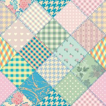 Patchwork textile pattern. Seamless quilting design background. Stock Illustration