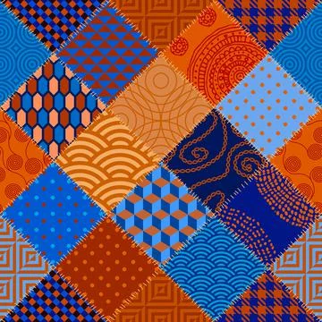 Patchwork textile pattern. Seamless quilting design background. Stockillustratie