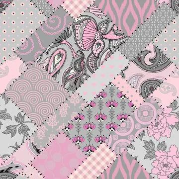 Patchwork textile pattern. Seamless quilting design background. Stock Illustration