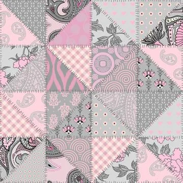 Patchwork textile pattern. Seamless quilting design background. Stock Illustration