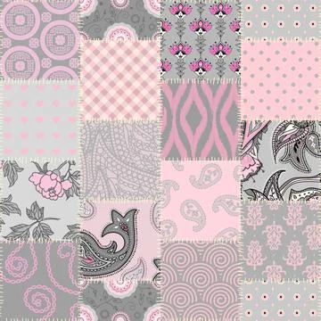 Patchwork textile pattern. Seamless quilting design background. Stock Illustration