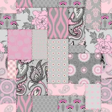 Patchwork textile pattern. Seamless quilting design background. Stock Illustration