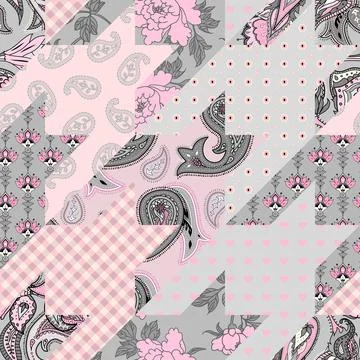 Patchwork textile pattern. Seamless quilting design background. Stock Illustration