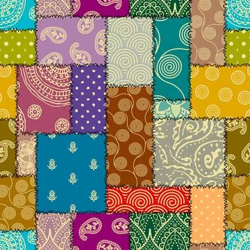 Patchwork textile pattern. Seamless quilting design background. Illustrazione stock
