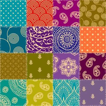 Patchwork textile pattern. Seamless quilting design background. 스톡 일러스트