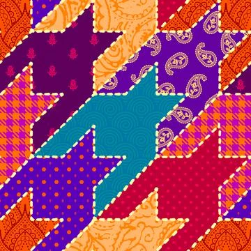 Patchwork textile pattern. Seamless quilting design background. Illustrazione stock