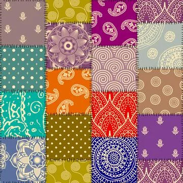 Patchwork textile pattern. Seamless quilting design background. Illustrazione stock