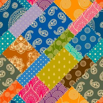 Patchwork textile pattern. Seamless quilting design background. 스톡 일러스트