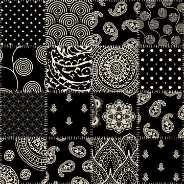 Patchwork textile pattern. Seamless quilting design background. Illustrazione stock