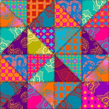Patchwork textile pattern. Seamless quilting design background. Illustrazione stock