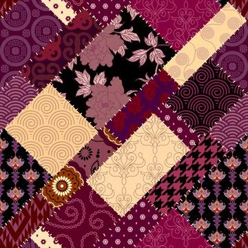Patchwork textile pattern. Seamless quilting design background. Illustrazione stock