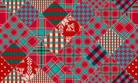 Patchwork textile pattern. Seamless quilting design background. Merry Christmas イラスト素材