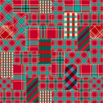 Patchwork textile pattern. Seamless quilting design background. Merry Christmas Stock Illustration