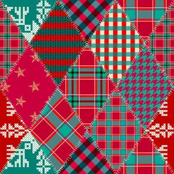 Patchwork textile pattern. Seamless quilting design background. Merry Christmas Stock Illustration