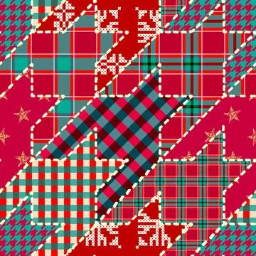 Patchwork textile pattern. Seamless quilting design background. Merry Christmas Stock Illustration