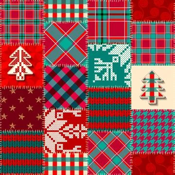 Patchwork textile pattern. Seamless quilting design background. Merry Christmas Stockillustratie
