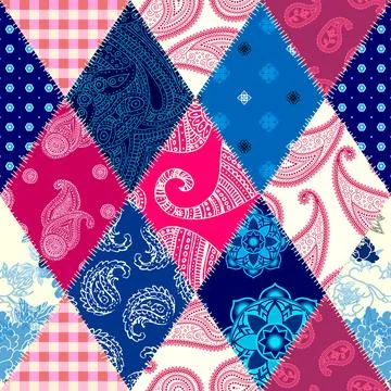 Patchwork textile pattern. Seamless quilting design background. イラスト素材