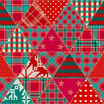 Patchwork textile pattern. Seamless quilting design background. Merry Chris.. Stock Illustration