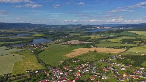 Patchwork Valley Aerial View Showing Meandering River and Irrigation Canals Stock Footage 346261564