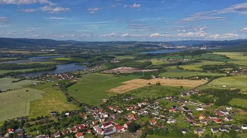 Patchwork Valley Aerial View Showing Meandering River and Irrigation Canals.. Stock-Fotos