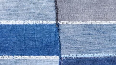 Patchwork from various denim flaps close up Foto stock