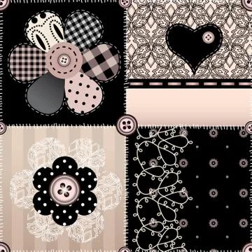 Patchwork witn lace. Illustrazione stock