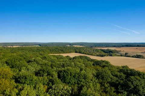 Patchwork of woodland and open fields in Nievre 写真素材