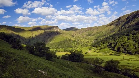Patchy Clouds over Fairfield Peak in Lake District Stock Footage