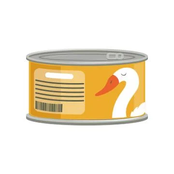 Pate in aluminum can with ring-pull. Branding sticker with goose. Canned goods Illustrazione stock