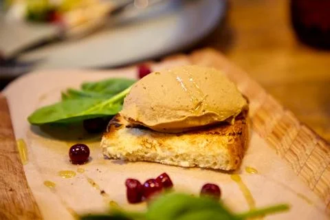 Pate is on a slice of bread Stock Photos