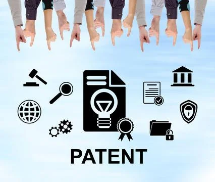 Patent concept on a wall 스톡 사진