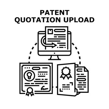 Patent quotation uploading process on computer with documents Stock Illustration
