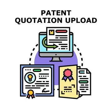 Patent quotation uploading process on computer with documents Stock Illustration