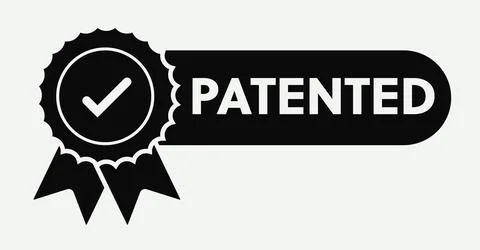 Patent stamp badge icon black and white, successfully patented licensed seal Stock Illustration