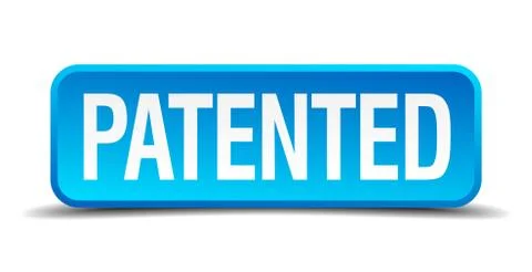 Patented blue 3d realistic square isolated button 스톡 일러스트