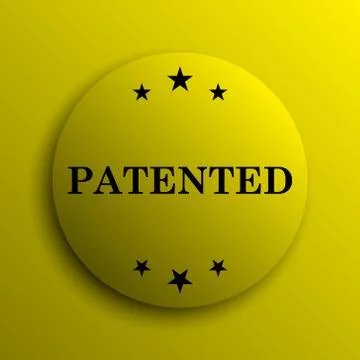 Patented icon. Yellow internet button.. Stock Illustration