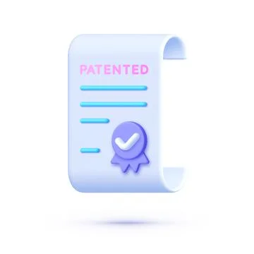 Patented patent document 3d vector illustration. 3d certificate with medal Stockillustratie