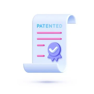 Patented patent document 3d vector illustration. 3d certificate with medal Stock Illustration