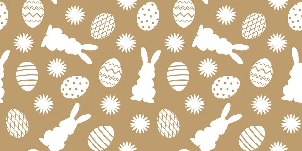 Patern easter rabbits eggs beige and white Stock Illustration
