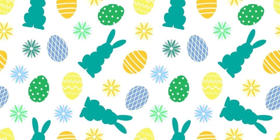 Patern easter rabbits eggs blue yellow Stock Illustration