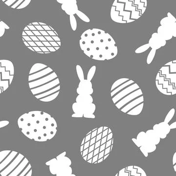 Patern easter rabbits eggs GREY Stock Illustration