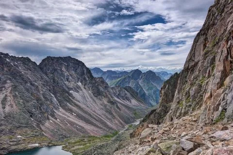 The path along the high cliffs in the mountains of Eastern Siberia Stock Photos