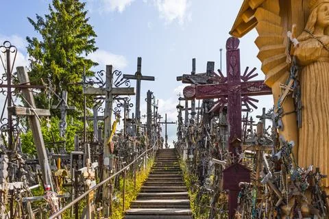 Path Among Countless Crosses at Lithuania Hill of Crosses. Siauliai, Lithuania Stock Photos