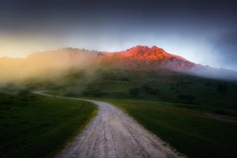 Path to Anboto mountain at sunset Stock Photos