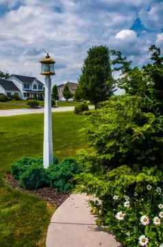 Path and lightpost in garden 写真素材