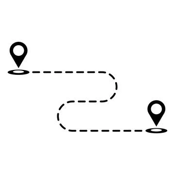 Path and pin icon in flat style. Stock Illustration