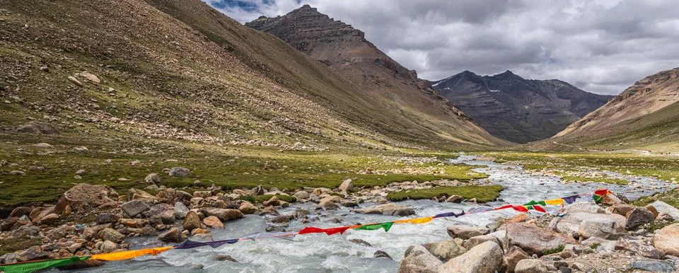 The path around Mount Kailash and a mountain river, kora around Kailash, Tibe Stock Photos