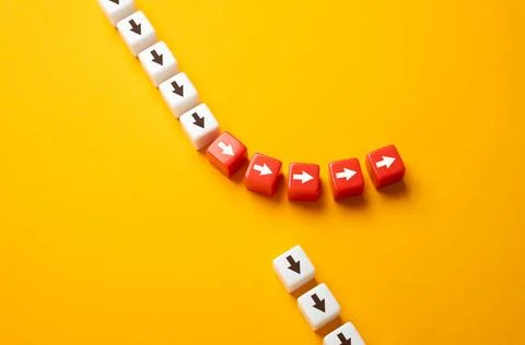 The path of the arrows deviates from the main path. Go off the road, deviate  写真素材