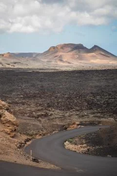 Path between volcanoes in Lanzarote Stock Photos