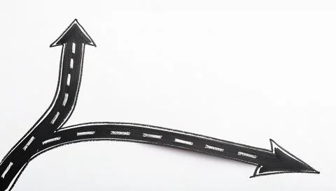 Path choice concept of fork in the road. one short and one long path of lif.. Stock Photos